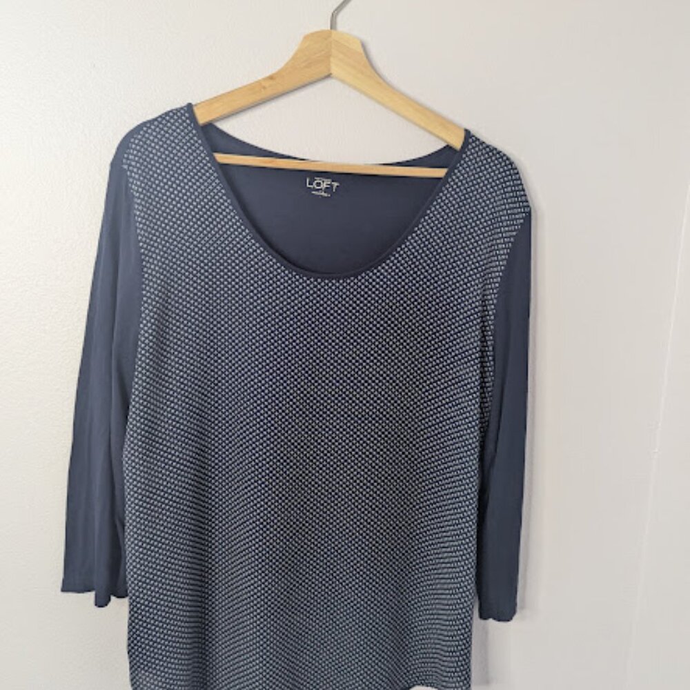 LOFT Navy Blue Patterned Scoop Neck Top Size L